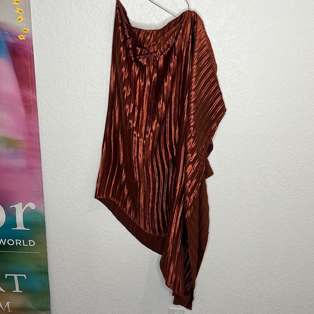 NWT ❤️GUAPA ❤️GORGEOUS❤️ANTHROPOLOGY ❤️One-Shoulder Midi Dress 14P Copper - Picture 7 of 14